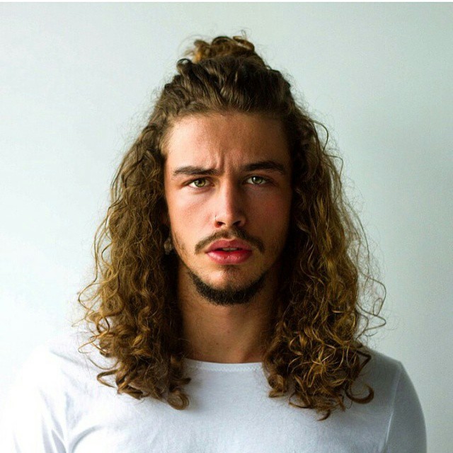 half up ponytail for curly long hair - Men's haircuts