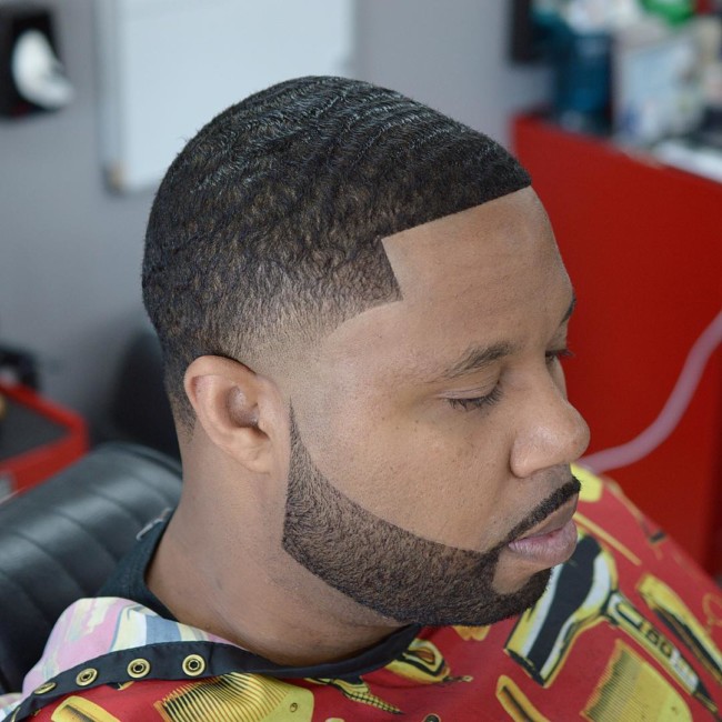 Black men haircuts - Waves + Taper Fade + Disconnected Beard