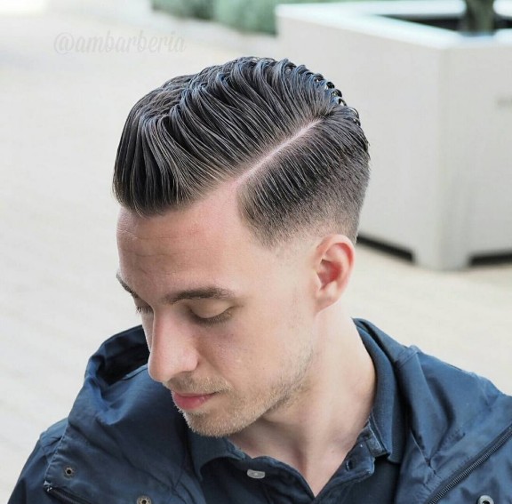 Side Part Pompadour + Medium Fade