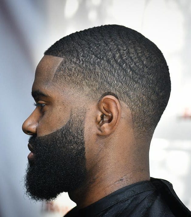 Waves + Taper Fade + Disconnected Beard Black men haircuts