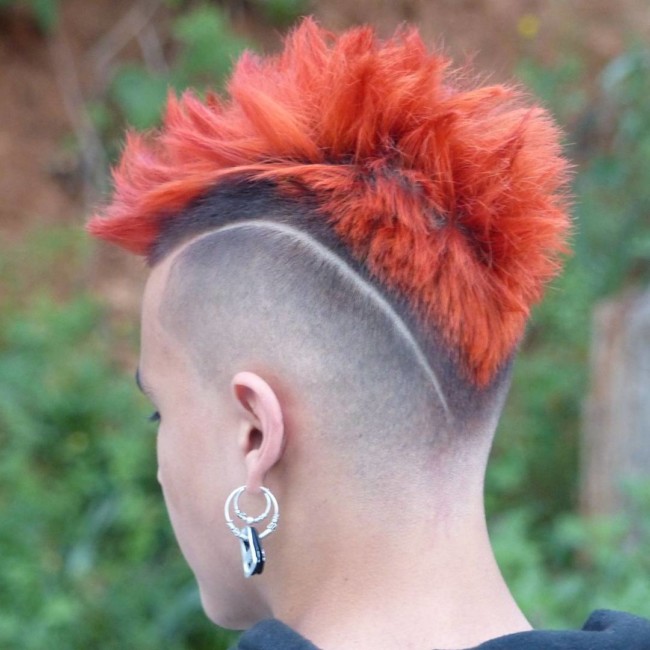 Textured Mohawk + Side Part + Color + V Fade - Men's Haircuts