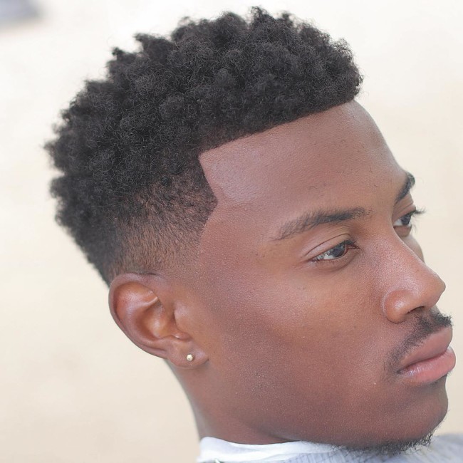 Curl Sponge + Taper fade Black men Hairstyle