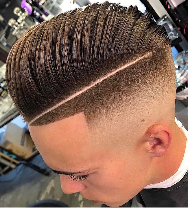 Side Part Pompadour + part + Skin Fade