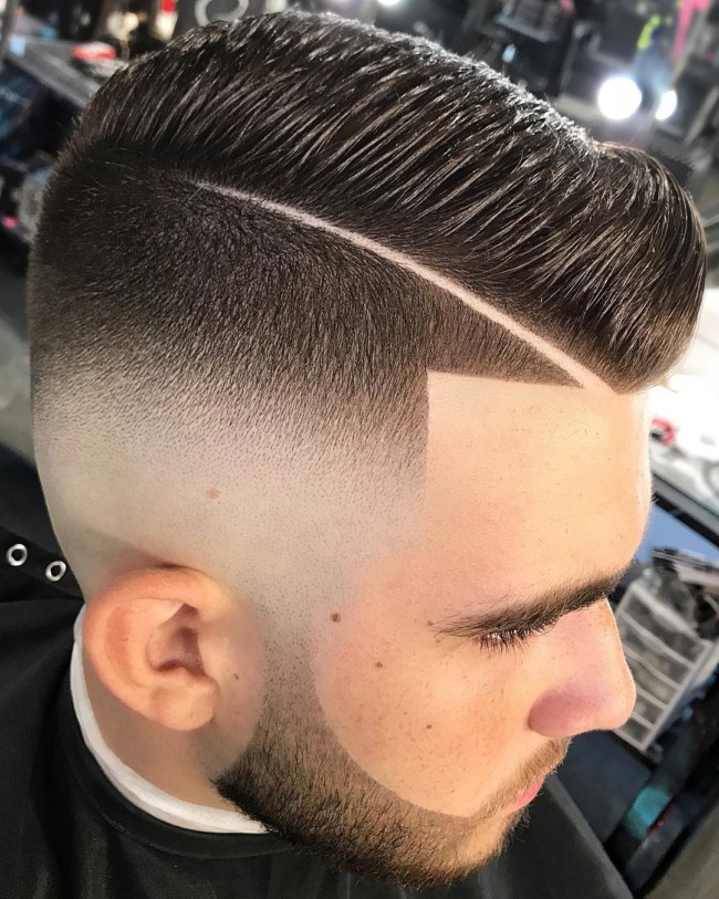 Side Part Pompadour + Skin Fade  - Men's Haircuts