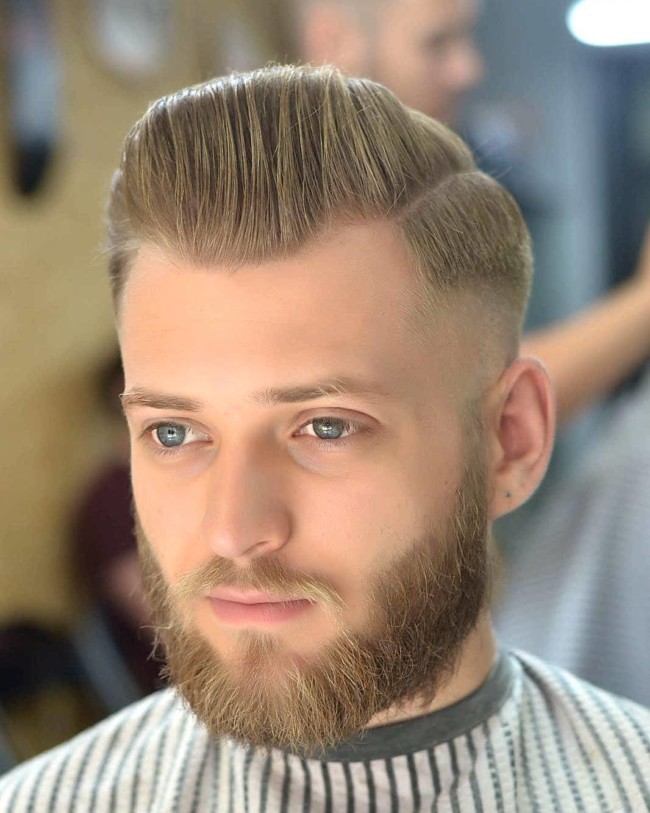 Side Part Pompadour + Mid Fade - Men's Haircuts