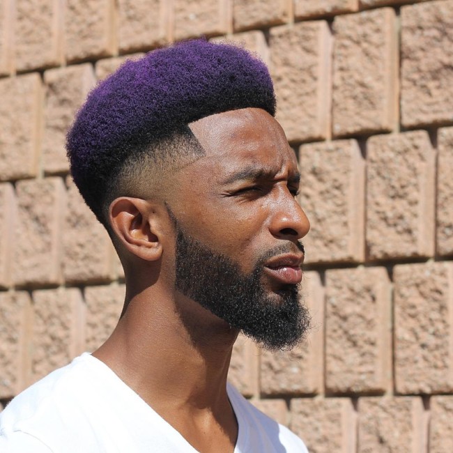 Afro + color + fade haircut for black men