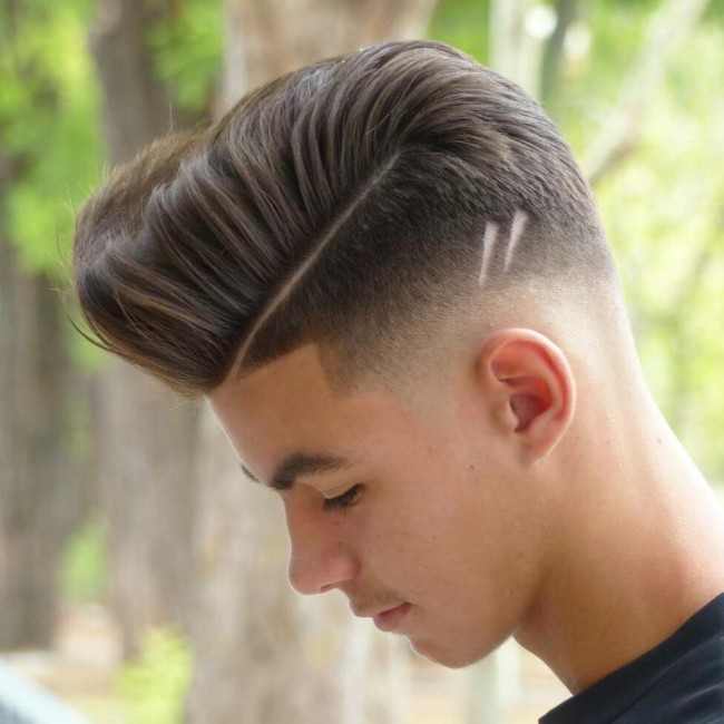 Side Part Pompadour + Low Skin fade