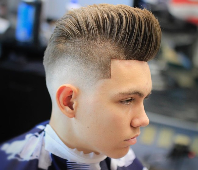 Pompadour + Skin fade Hairstyle for boys