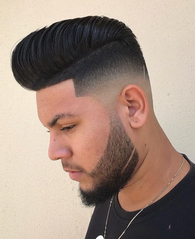 Pompadour + Low Skin Fade + Slash - Men's Haircuts