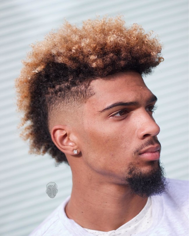 FroHawk Fade + Colored Curls - Men's Haircuts