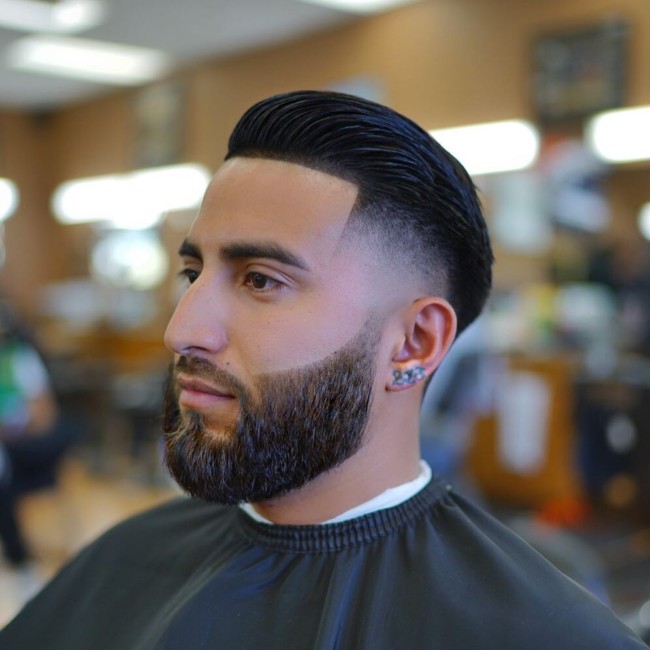  Slicked back + High Fade - Men's Haircuts