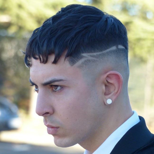 Caesar Cut + Fade with Designs - Men's Haircuts