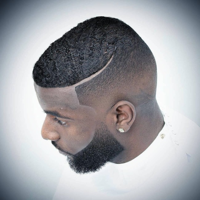 Crew cut + Hook part Black men haircuts