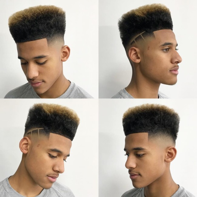 High Top + Color + Design Black men Hairstyle