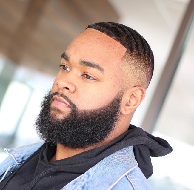 Waves x Fade + Full beard Black men haircuts