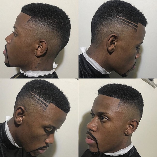 Crew cut + Drop Fade + Hard part Black mens haircuts