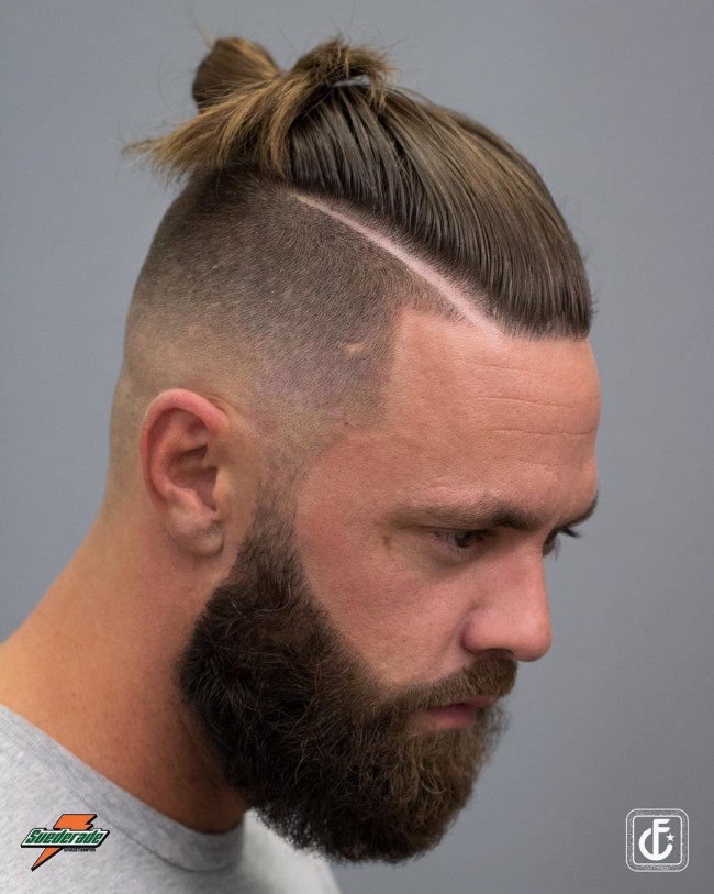 Man Bun + Hard Part - Men's Haircuts