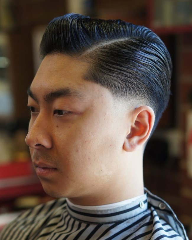  Slicked back + Side Part - men's Haircuts