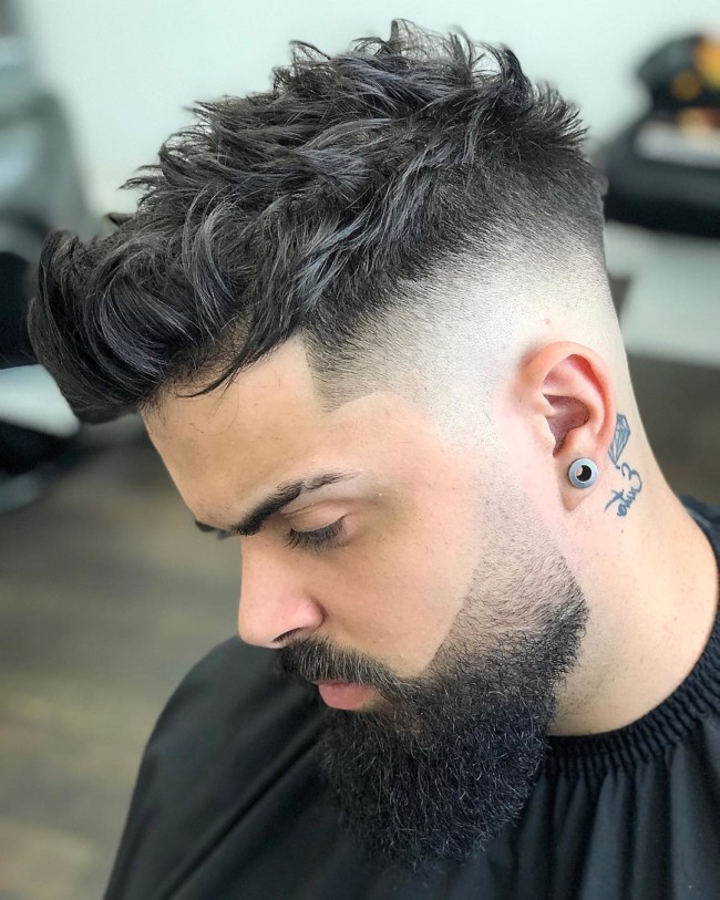 23. Messy Quiff + High Fade + Disconnected Beard - Men's Haircuts