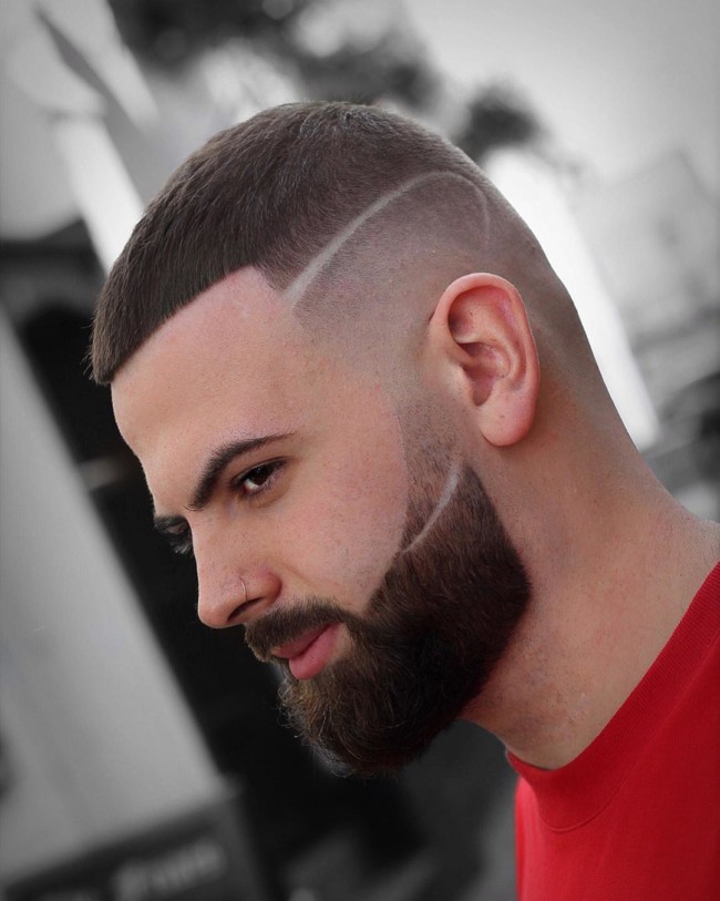 Buzz Cut + High fade + Creative Hard part + Beard - Men's Haircuts