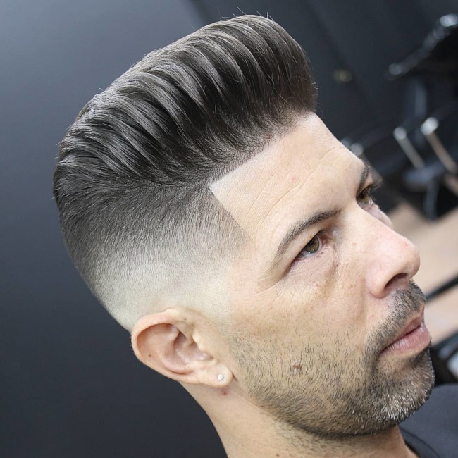 Textured Pompadour + High Fade - Men's Haircuts