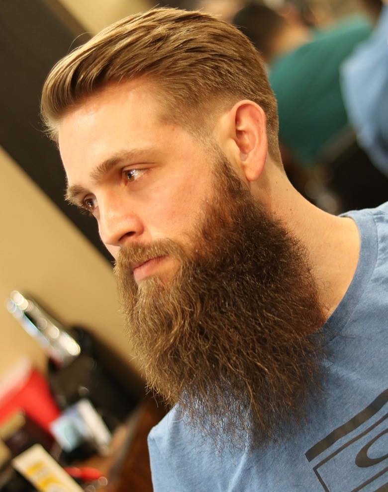 Brushed Back + Full Beard - Men's Haircuts