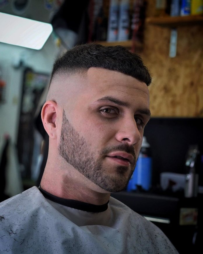 Crew cut + high fade + Disconnected beard