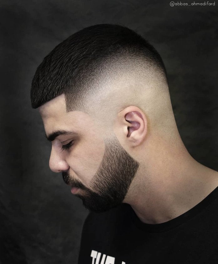 Crew cut + Bald Fade + Disconnected beard