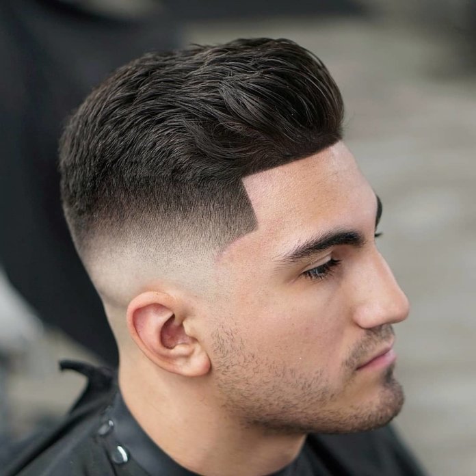 Textured Pompadour + Bald Fade + Lines