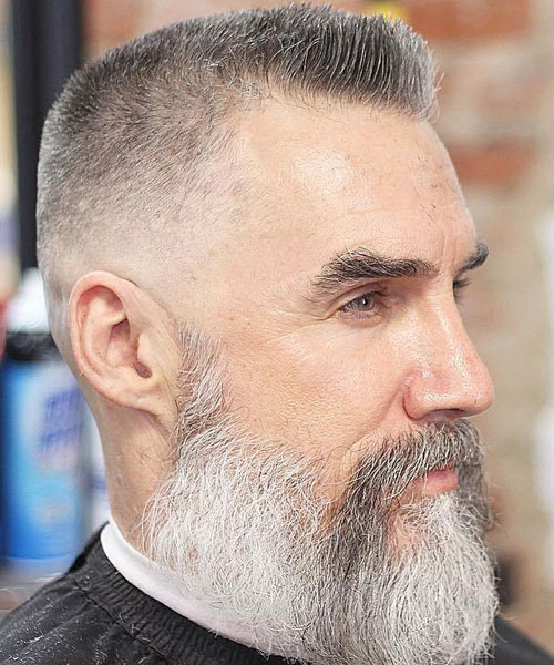 Military haircut + full beard