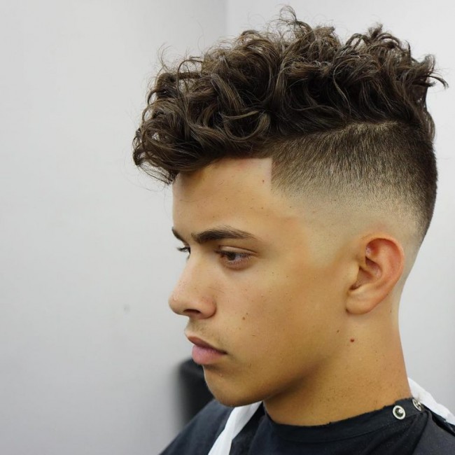  Medium-Long Curly Hair + High Fade