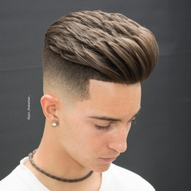 Mid-length hair styled back