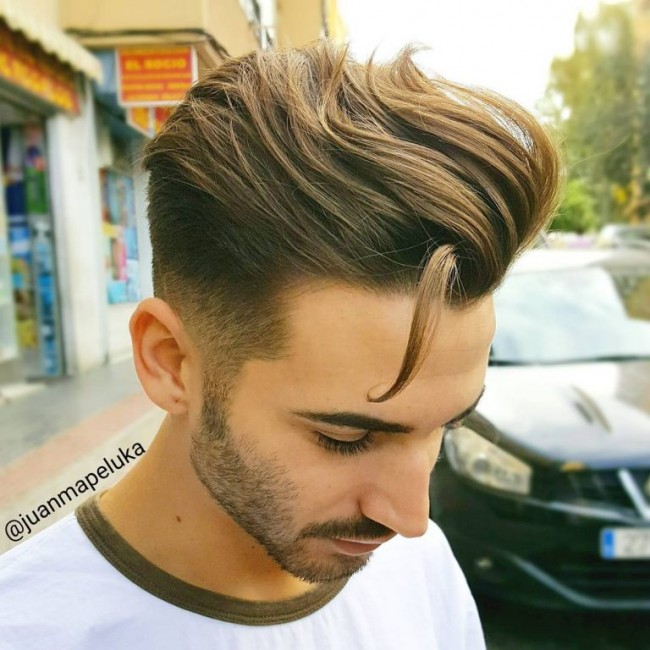 Medium fade + Long hair styled back